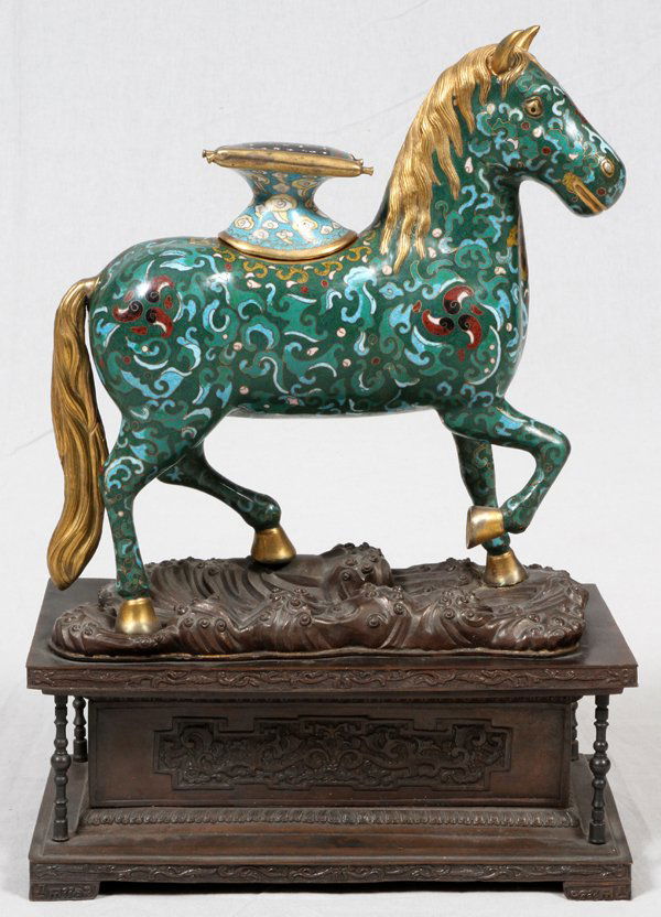 CHINESE CLOISONNE HORSE ON A CABINET STYLE BASE (1 of 2)