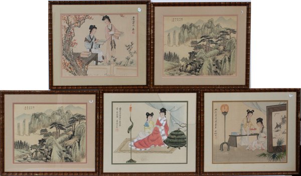 JAPANESE LANDSCAPES & GENRE WATERCOLORS ON SILK (1 of 2)