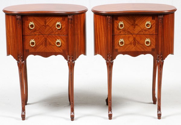 FRENCH STYLE SATINWOOD TWO-DRAWER COMMODES PAIR (1 of 4)
