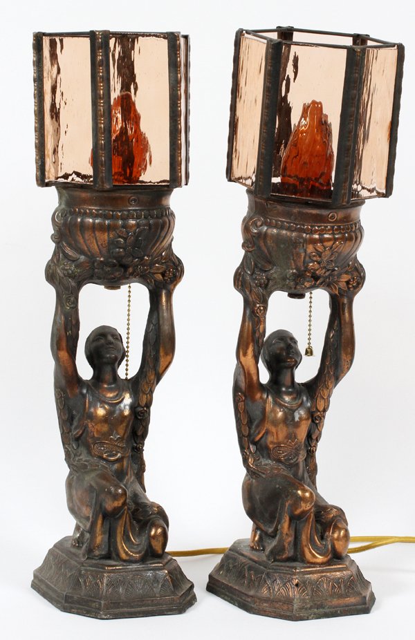 ART DECO STYLE GILT SPELTER FIGURAL TABLE LAMPS (1 of 1)