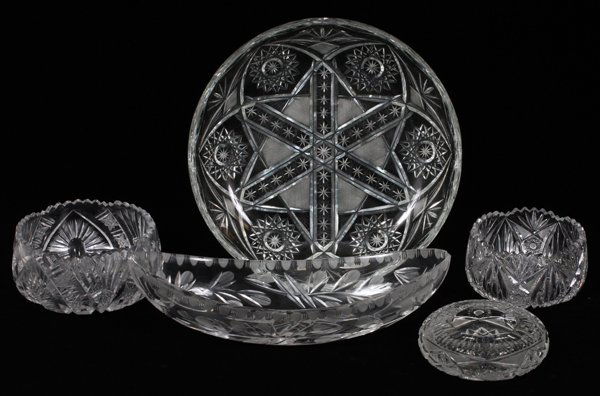 CUT GLASS TABLEWARE FIVE PIECES (1 of 1)