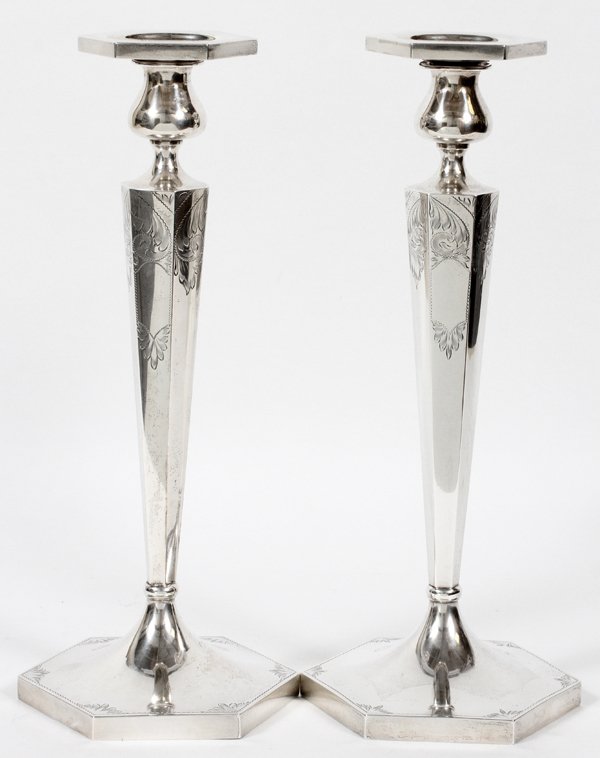 AMERICAN STERLING CANDLESTICKS C. 1920 PAIR (1 of 3)