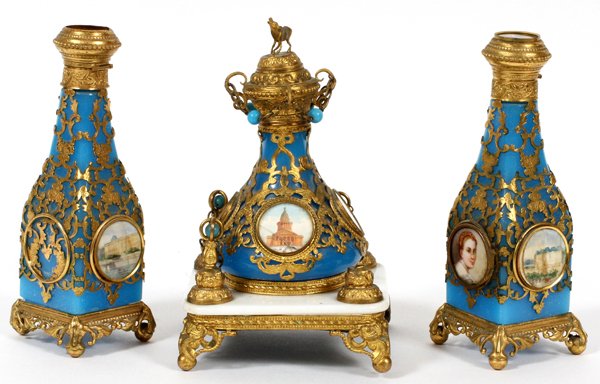 FRENCH BLUE OPALINE GLASS PERFUME BOTTLES 19TH C. (1 of 3)