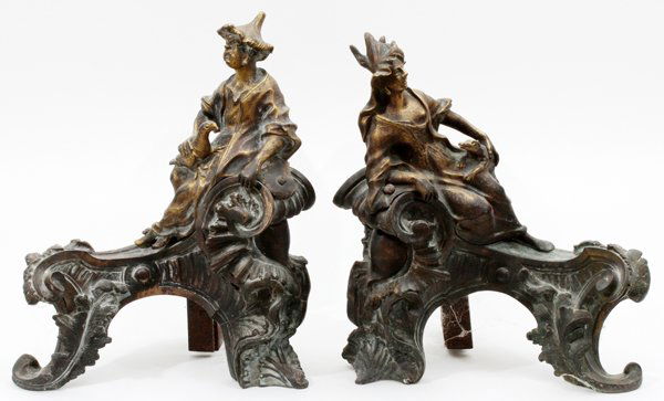 FRENCH CHINOISERIE BRONZE FIGURAL CHENETS PAIR (1 of 2)