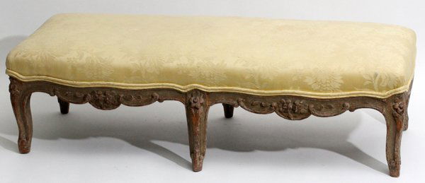 FRENCH CARVED & PAINTED WALNUT FOOTSTOOL 19TH C. (1 of 1)