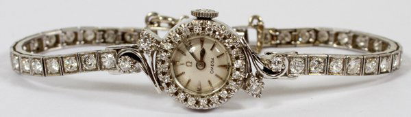 OMEGA PLATINUM & DIAMOND LADY'S WRISTWATCH (1 of 2)