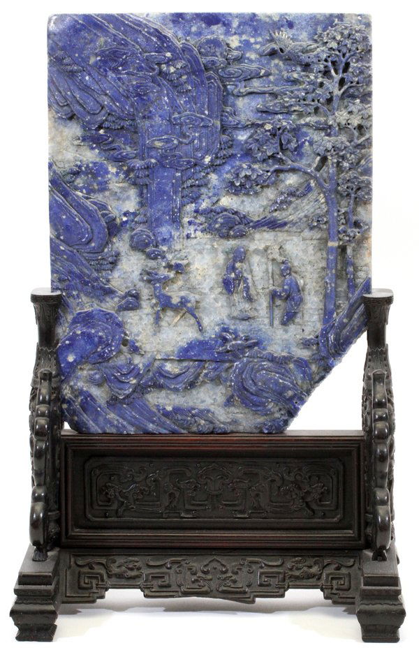 CHINESE CARVED LAPIS LAZULI TABLE SCREEN (1 of 5)