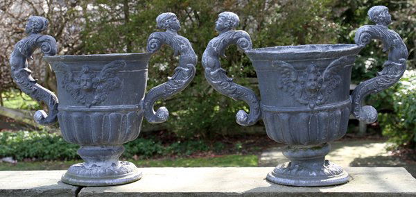 LEAD GARDEN URNS PAIR (1 of 5)