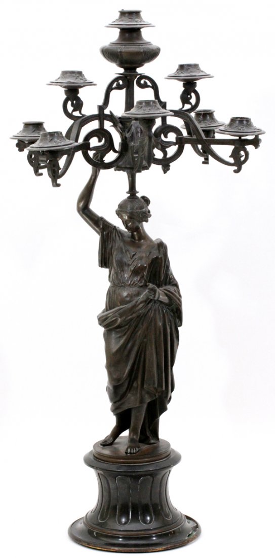 BRONZE FIGURAL EIGHT-LIGHT CANDELABRUM (1 of 2)