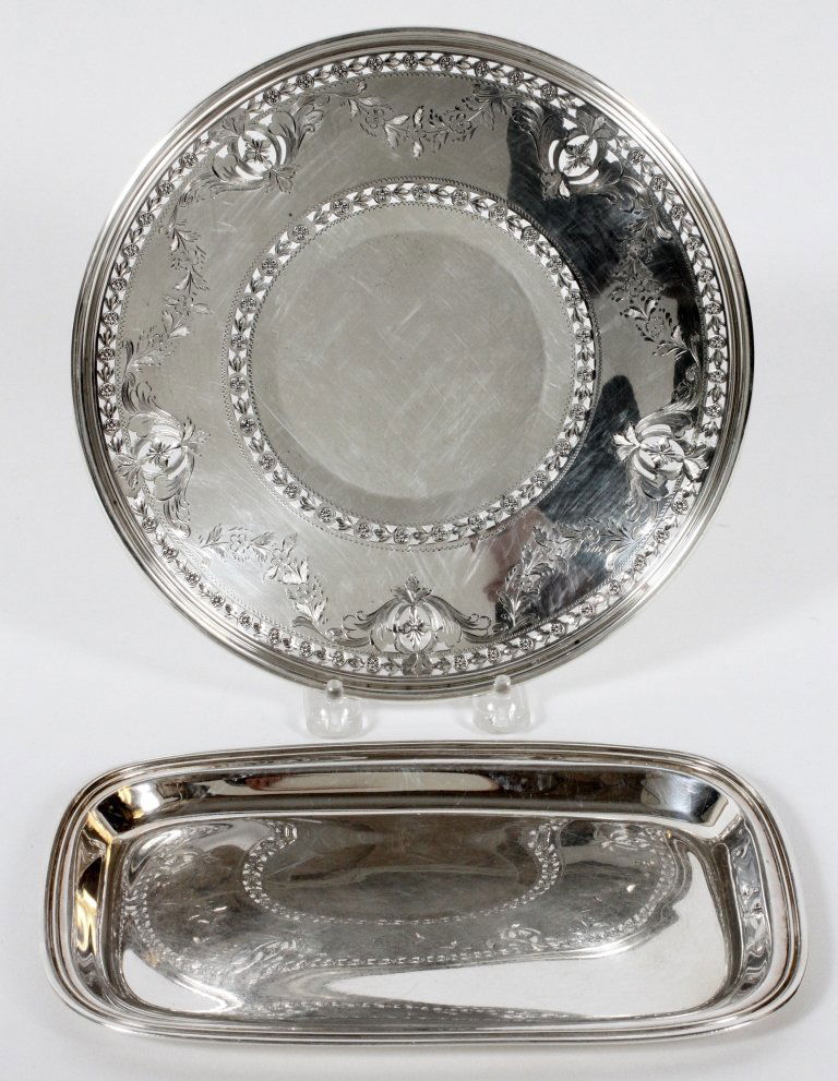BIRKS STERLING CAKE PLATE & FISHER STERLING TRAY, (1 of 3)