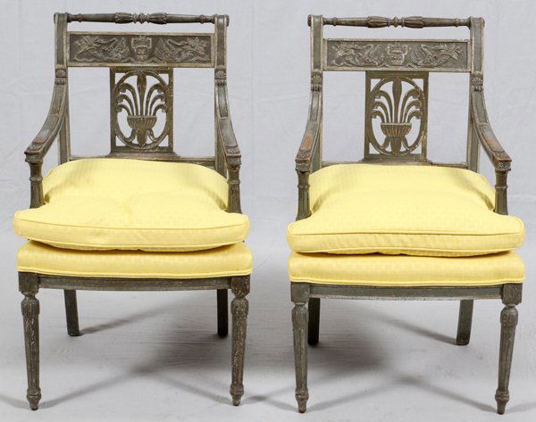 FRENCH DIRECTOIRE STYLE CARVED WOOD ARM CHAIRS (1 of 2)