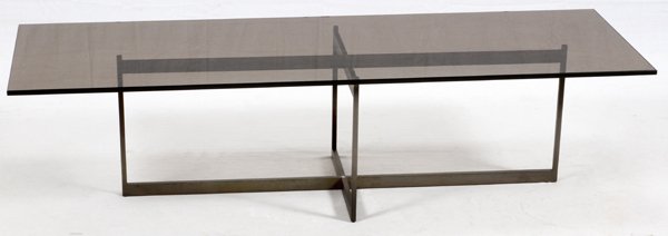 GLASS & PATINATED METAL COFFEE TABLE C. 1980 (1 of 2)