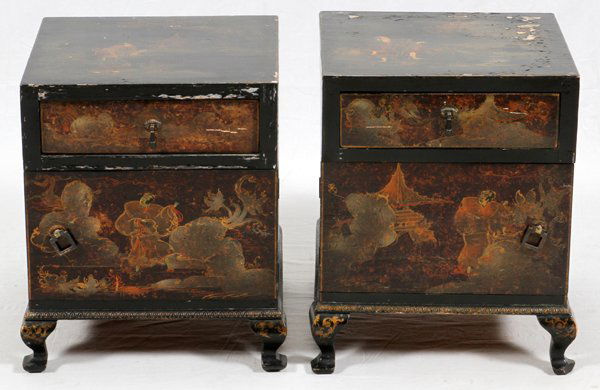 JAPANESE DESIGN LACQUERED END TABLES PAIR (1 of 2)