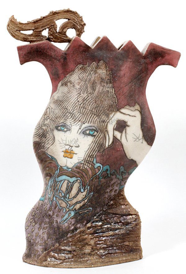 SUSAN & STEVEN KEMENYFFY RAKU CERAMIC VESSEL 1987 (1 of 3)
