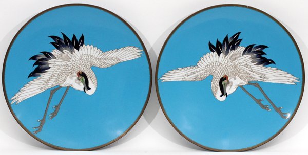 JAPANESE CLOISONNE ENAMEL CHARGERS PAIR (1 of 2)