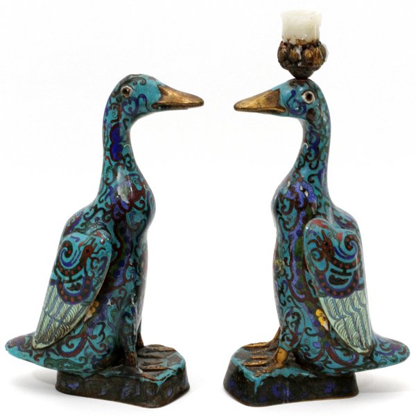 CHINESE CLOISONNE DUCK CANDLESTICKS TWO (1 of 3)