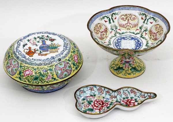 CHINESE PAINTED ENAMEL GROUPING THREE PIECES (1 of 2)