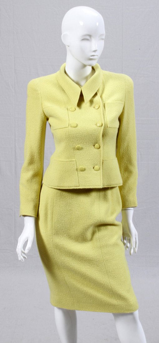 CHANEL BOUTIQUE LEMON YELLOW BOUCLE SKIRT SUIT (1 of 2)