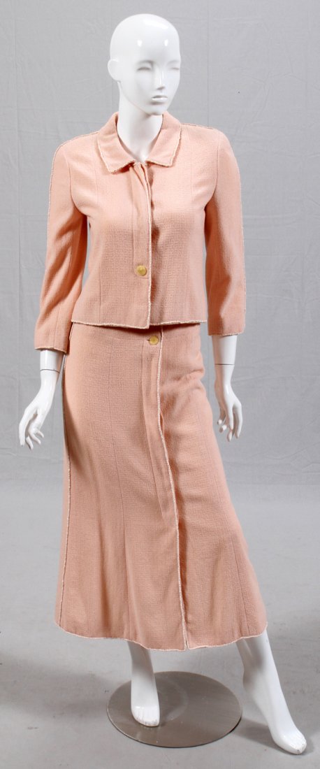 CHANEL PINK WOOL REVERSE SEAM SKIRT ENSEMBLE (1 of 2)