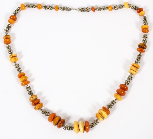 STERLING SILVER & AMBER BEAD NECKLACE (1 of 1)