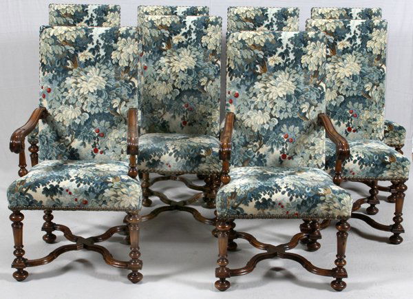 WALNUT ENGLISH STYLE DINING CHAIRS SET OF EIGHT (1 of 3)