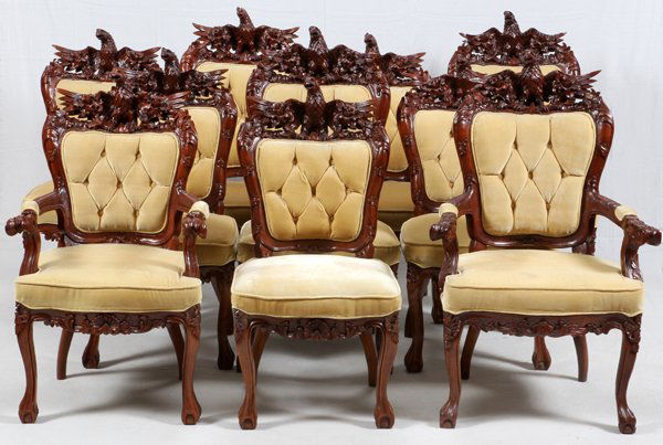 HAND CARVED MAHOGANY EAGLE BACK DINING CHAIRS (1 of 9)