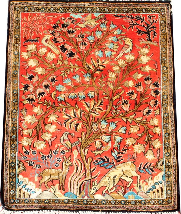 KASHAN TREE OF LIFE SILK PICTORIAL RUG