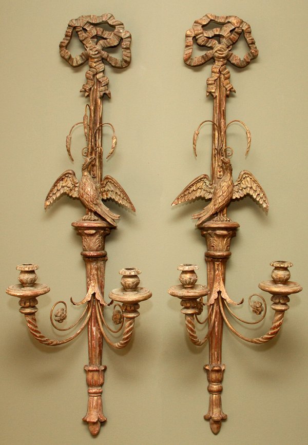 FEDERAL STYLE CARVED WOOD TWO-LIGHT WALL SCONCES (1 of 3)