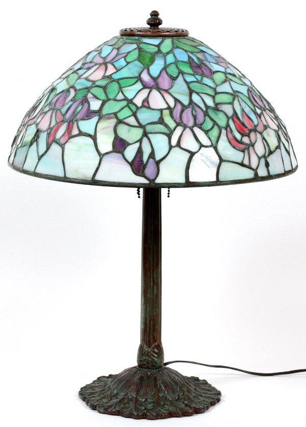 PAUL CHRIST LEADED GLASS FUCHSIA LAMP (1 of 6)