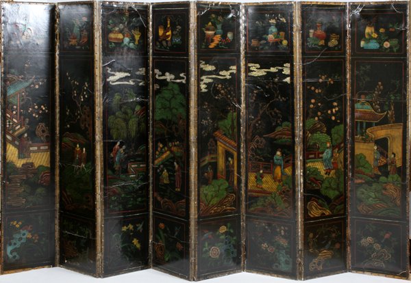 CHINESE HAND PAINTED 8 PANEL SCREEN (1 of 4)