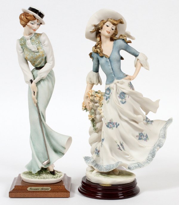 ARMANI FASHION FIGURINES TWO: ARMANI FASHION FIGURINES TWO H 11":Lady Jane and Lady Golfer. Made in Italy. Florence sculpture d'arte. Giuseppe Armani. For a high resolution photo CLICK HERE