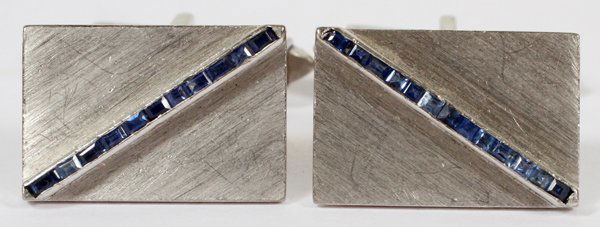 14 KT WHITE GOLD & BLUE SAPPHIRE CUFFLINKS (1 of 2)