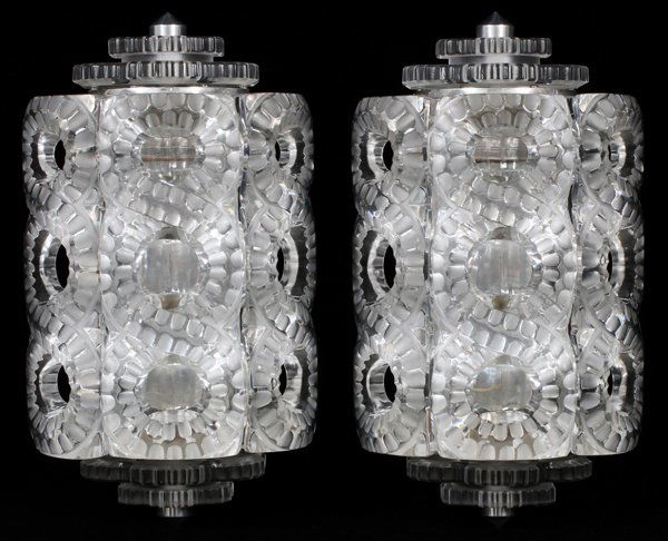 LALIQUE 'SEVILLE' FROSTED GLASS SCONCES PAIR (1 of 8)
