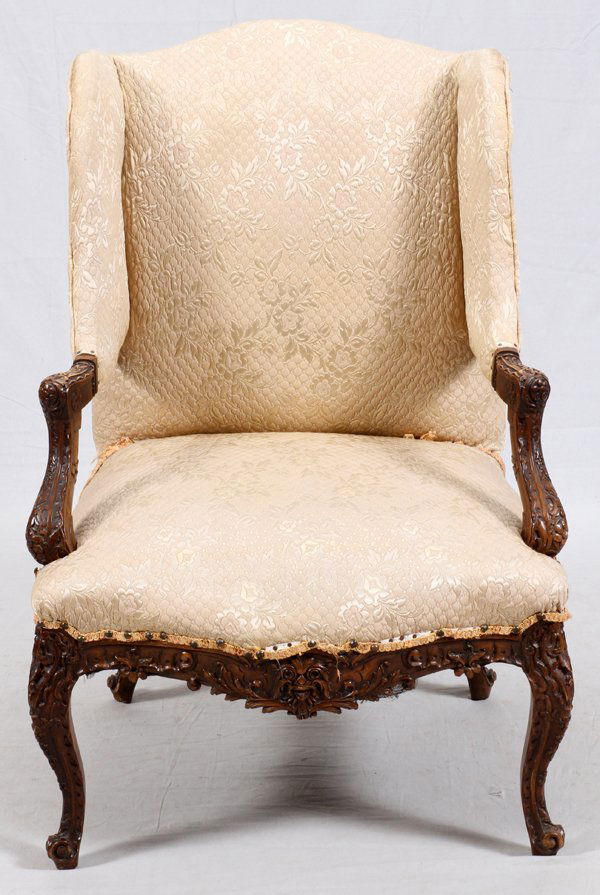 CARVED WALNUT OPEN ARMCHAIR (1 of 3)
