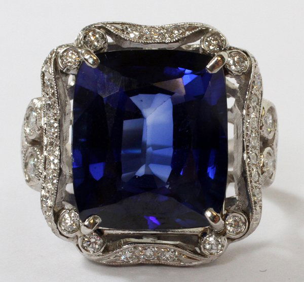 15CT SAPPHIRE .50CT DIAMOND AND PLATINUM RING (1 of 3)