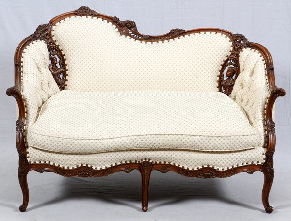 CARVED WALNUT SETTEE C. 1940 (1 of 3)