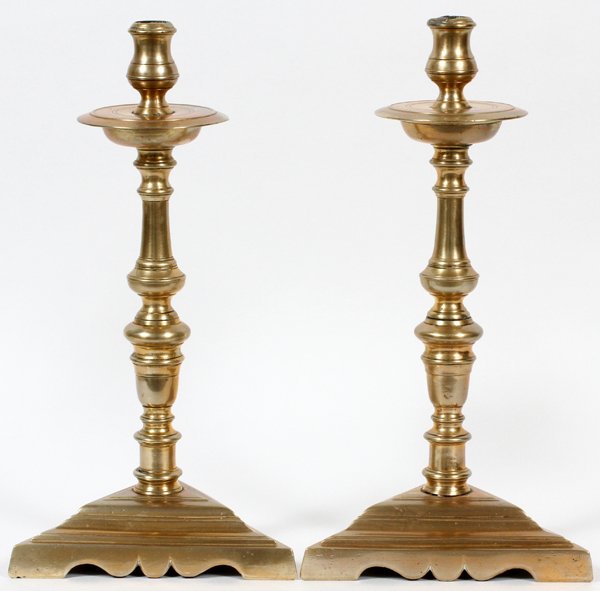 BRASS CANDLESTICKS C. 1800 PAIR (1 of 2)