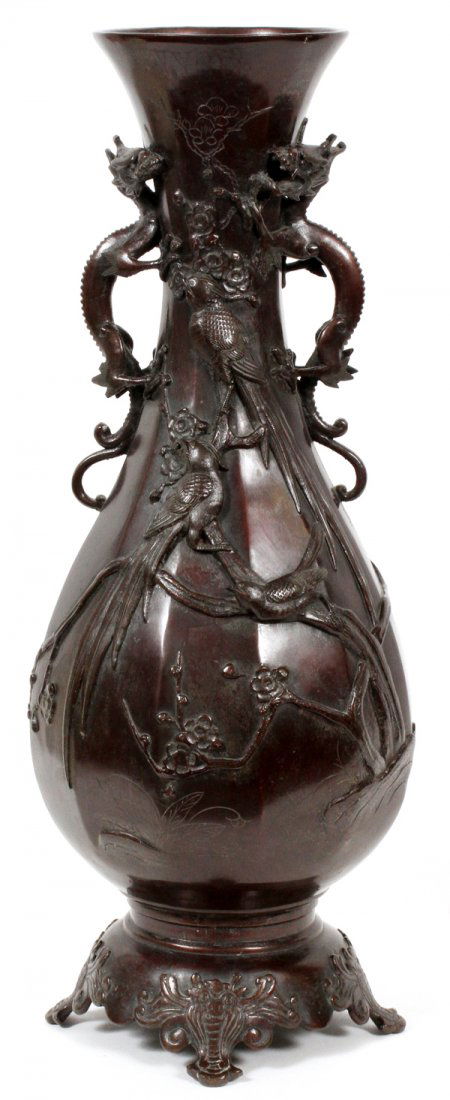 DOUBLE HANDLED BRONZE PEDESTAL VASE (1 of 4)