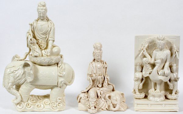 CHINESE BLANC DE CHINE FIGURES OF BUDDHA THREE (1 of 2)