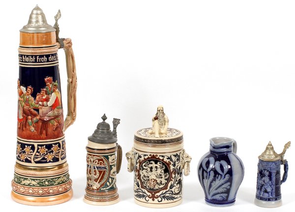 GERMAN STEINS PITCHER & COVERED BISCUIT JAR (1 of 2)