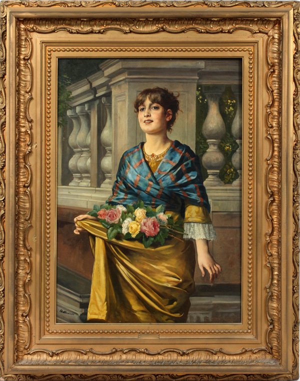 MONTTHAUSER GIRL W/ FLOWERS OIL ON CANVAS (1 of 4)