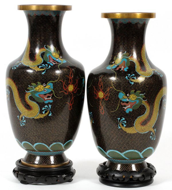 CHINESE CLOISONNE DECORATIVE VASES PAIR (1 of 1)