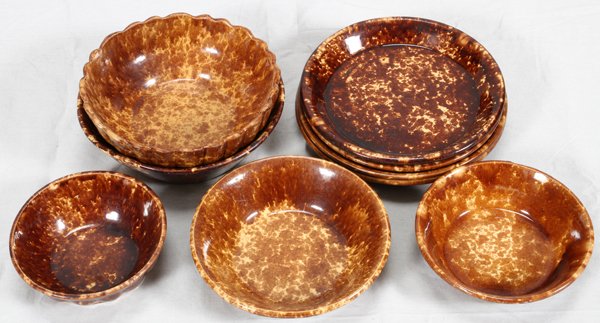 BENNINGTON POTTERY BOWLS AND PLATES 19TH C 9 PCS. (1 of 1)