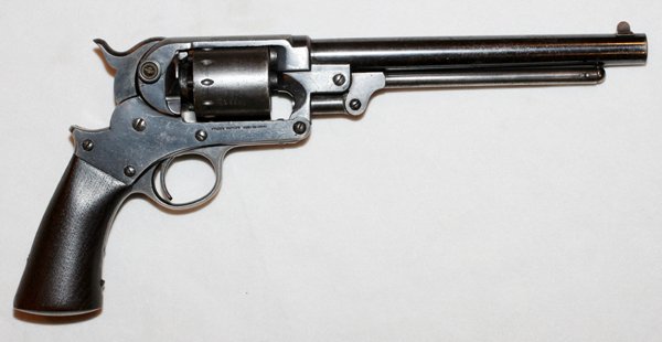 STARR SINGLE ACTION .44 CAL PERCUSSION REVOLVER BBL: STARR SINGLE ACTION .44 CAL PERCUSSION REVOLVER, L 8" BBL:Serial number on frame 39278, on cylinder 38781. Having an 8" round barrel with blued finish. Marked "Starr Arm Co. New York" and Star patent.
