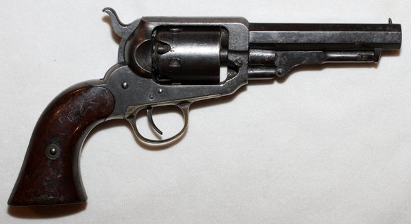 E. WHITNEY - NEW HAVEN PERCUSSION CAP REVOLVER: E. WHITNEY - NEW HAVEN, .31 CAL, PERCUSSION CAP REVOLVER, L 4" BBL, #17193:Percussion cap, pocket pistol, 5 shot cylinder with brass trigger guard. Right grip stamped "H.2." and serial number. E. Whit