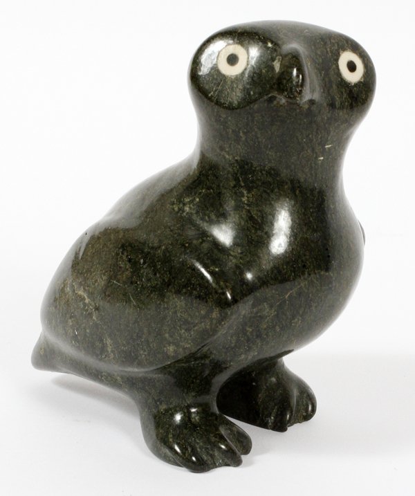 INUIT CARVED STONE FIGURE: INUIT CARVED STONE FIGURE, H 5.25", BIRD:Unsigned.