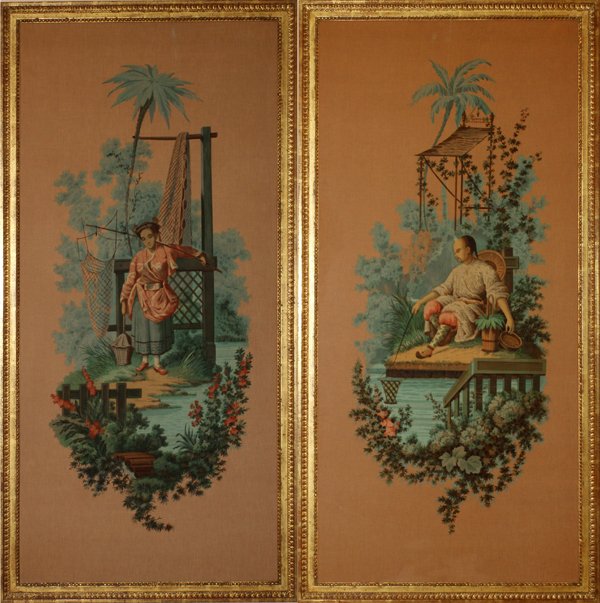 FRENCH STYLE HAND-PAINTED SILK CHINOISERIE PANELS (1 of 4)