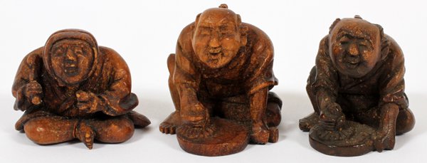 JAPANESE WOOD NETSUKES, THREE (1 of 2)