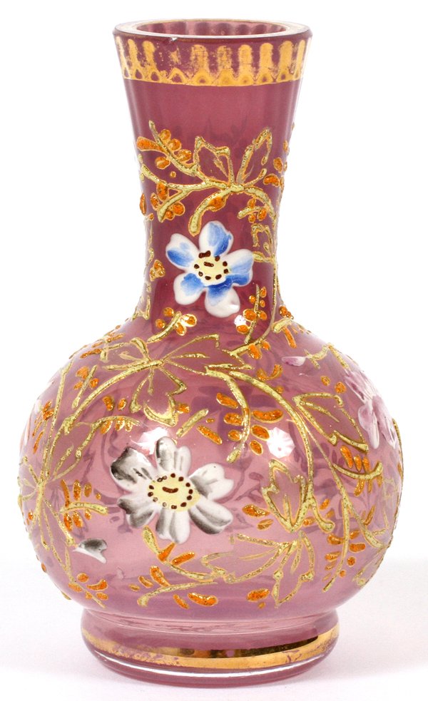 BOHEMIAN ENAMELED GLASS MINIATURE BUD VASE (1 of 3)
