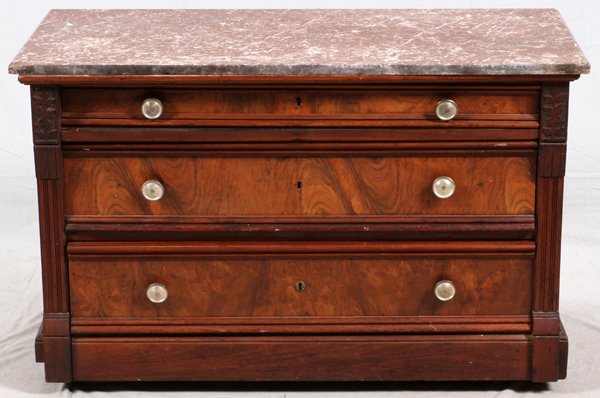 VICTORIAN WALNUT DRESSER W/ MARBLE TOP C. 1870 (1 of 2)